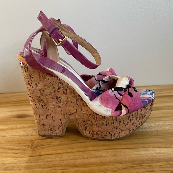Jimmy Choo Purple Gleam Cork Sandals Size 37.5 - Picture 7 of 12